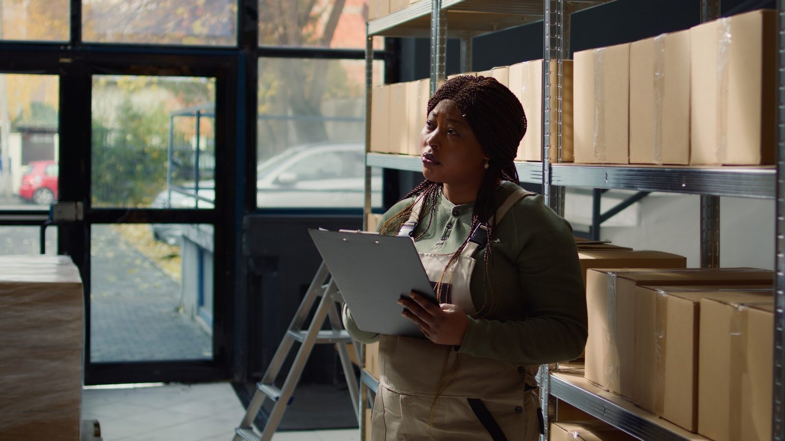 Manager reviewing inventory